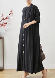 Black Cotton Robe Dresses Stand Collar Oversized Summer