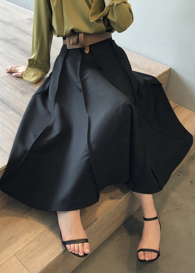 Black Cotton Skirt Exra Large Hem Wrinkled High Waist Fall