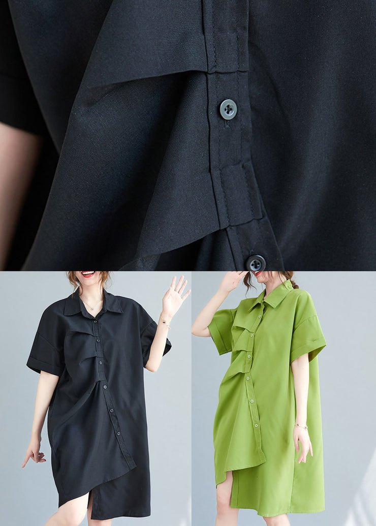 Black Cotton Vacation Dresses Asymmetrical Wrinkled Summer