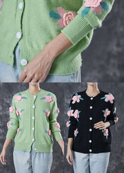 Black Cozy Knit Cardigans Stereoscopic Floral Spring