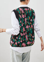 Black Cozy Knit Vest Tops Jacquard Spring