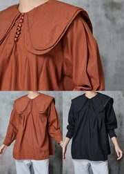 Black Cute Cotton Blouses Double-layer Collar Spring