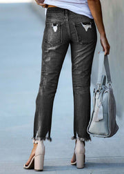 Black Denim Ripped Pants High Waist Summer