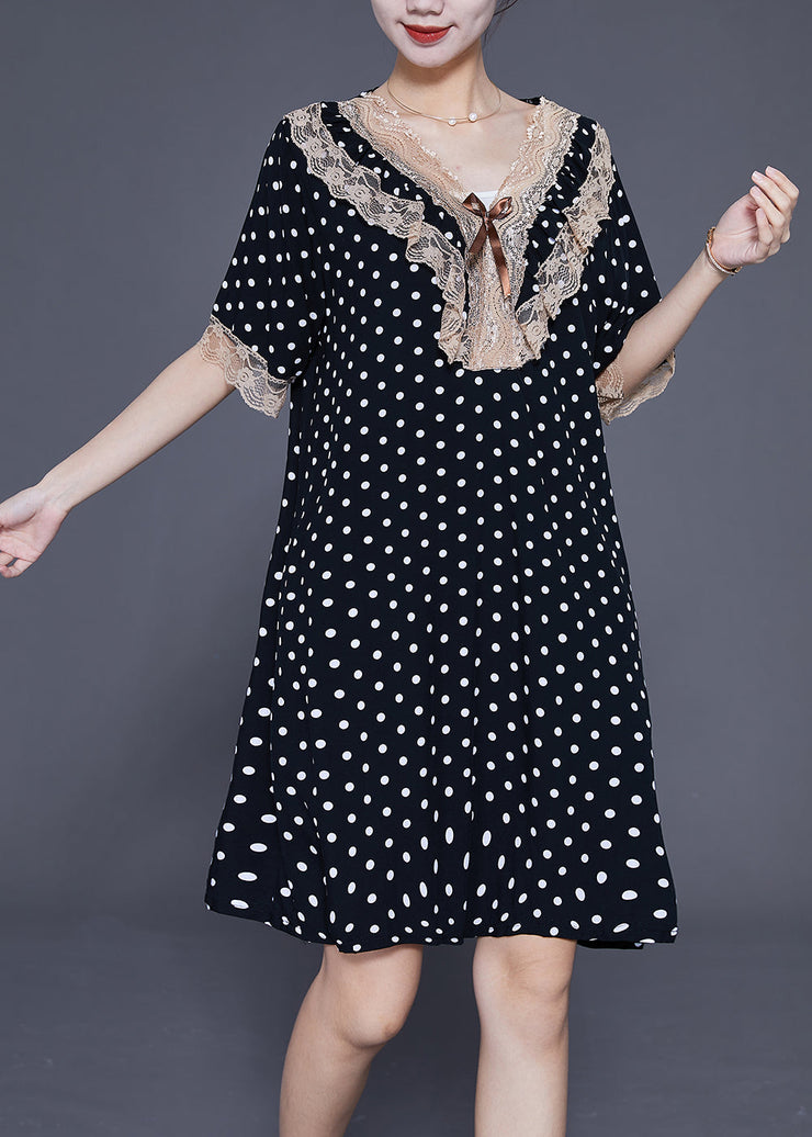 Black Dot Print Cotton Vacation Dresses Oversized Summer