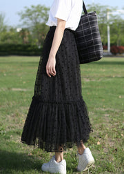 Black Dot Ruffled Tulle Skirt Elastic Waist Summer