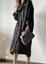 Black Dot Side Open Maxi Dress Long Sleeve