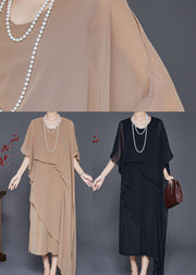 Black Draping Chiffon Robe Dresses Asymmetrical Cloak Sleeves