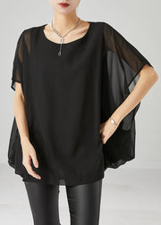 Black Draping Chiffon Tank Tops Oversized Summer