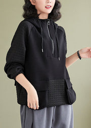 Black Drawstring Hooded Sweatshirt Long Sleeve