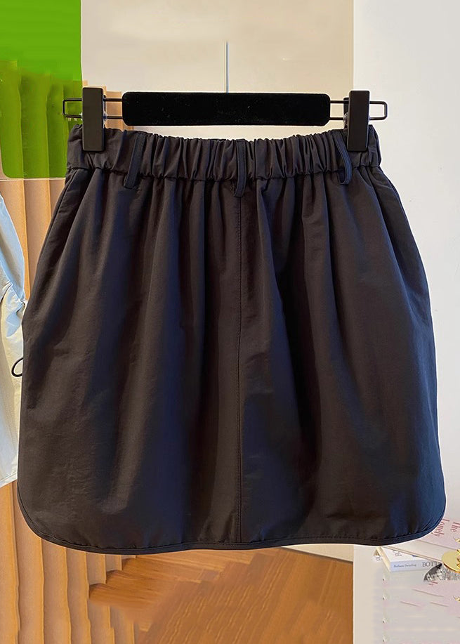 Black Drawstring Pockets Cotton Skirts Elastic Waist