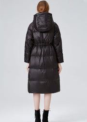 Black Duck Down Cinch Coats In Winter Hooded Drawstring Winter