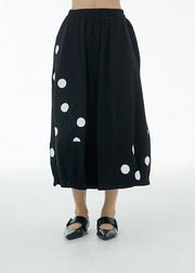 Black Elastic Waist Cotton Wide Leg Pants