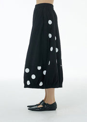 Black Elastic Waist Cotton Wide Leg Pants