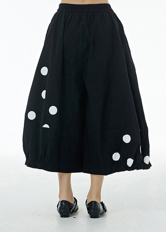 Black Elastic Waist Cotton Wide Leg Pants