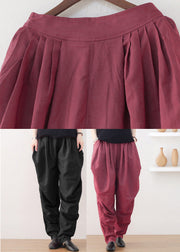 Black Elastic Waist Linen Beam Pants Fall