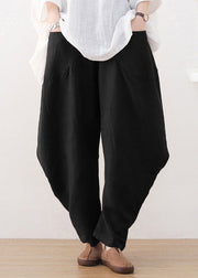 Black Elastic Waist Pockets Wide Leg Pants Fall