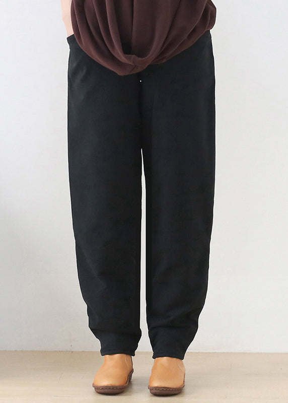 Black Elastic Waist Thick Beam Pants Winter