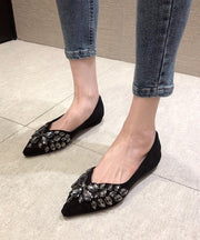 Black Flat Shoes Fashion  Splicing Zircon Pointed Toe