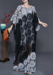 Black Grey Patchwork Lace Long Smock Hollow Out Summer