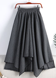 Black Grey Plaid Elastic Waist Cotton A Line Skirt Fall