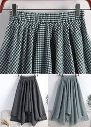 Black Grey Plaid Elastic Waist Cotton A Line Skirt Fall