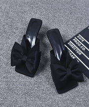 Black High Heel Fashion Bow Splicing Slide Sandals