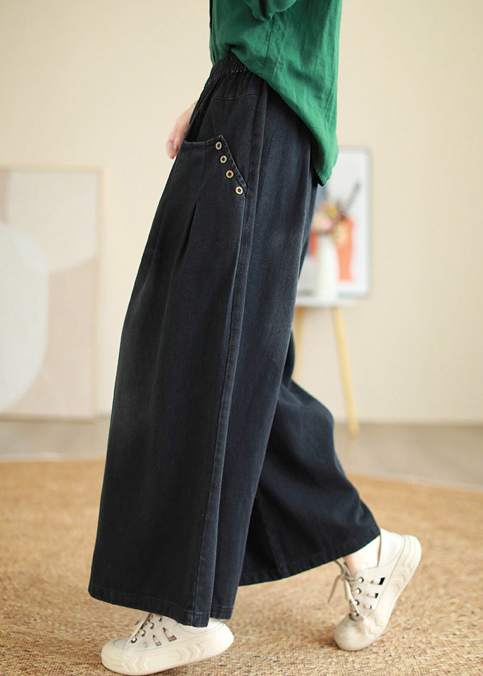 Black High Waist Wide Leg Patchwork Pants