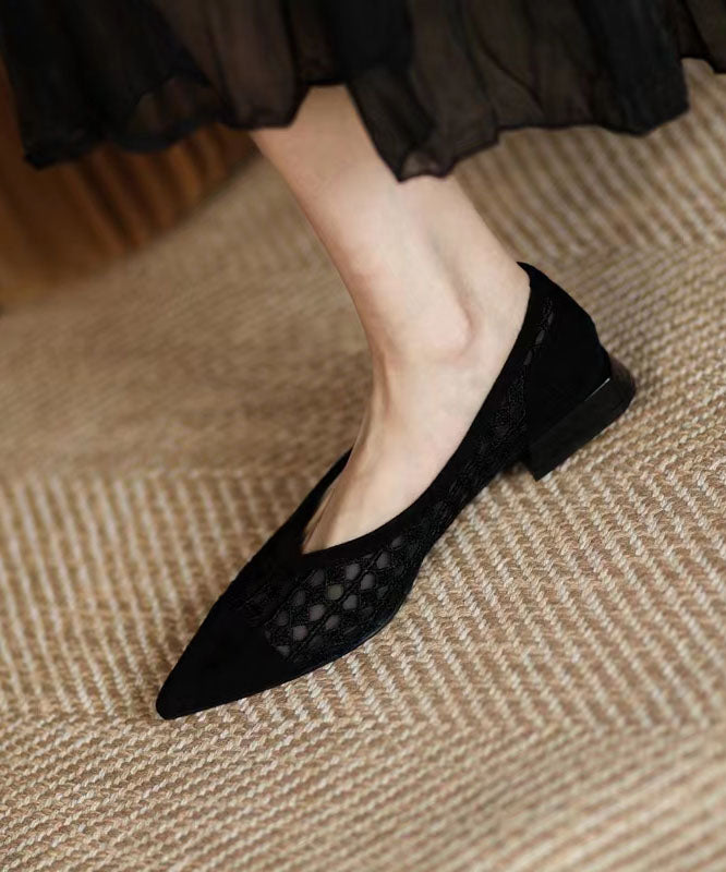 Black Hollow Out Breathable Tulle Women Splicing Flats