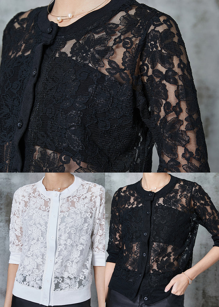 Black Hollow Out Lace UPF 50+ Tops Summer