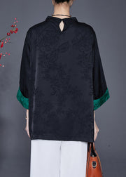 Black Jacquard Chinese Style Silk Shirt Top Chinese Button Fall