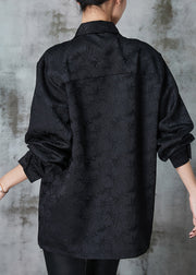 Black Jacquard Silk Shirt Embroideried Chinese Button Spring