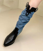 Black Long Boots Fashion Splicing Chunky Pointed Toe