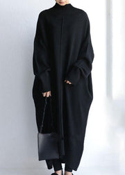 Black Long Knit Dress High Neck Oversized Spring