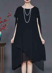 Black Loose Chiffon Vacation Dresses Asymmetrical Summer