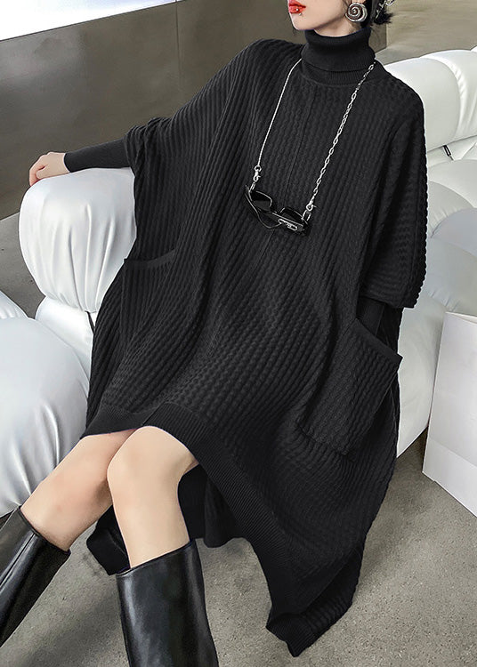 Black Low High Design Knit Long Sweater Winter