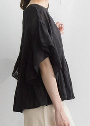 Black O-Neck Lantern Sleeve Shirt Lantern Sleeve