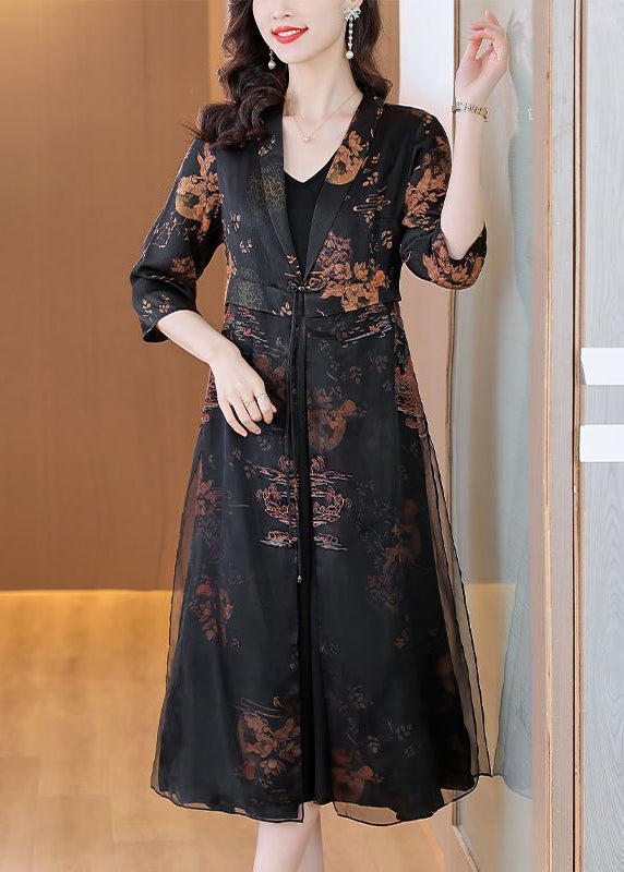 Black Oriental Silk Cardigan Embroideried Chinese Button Summer