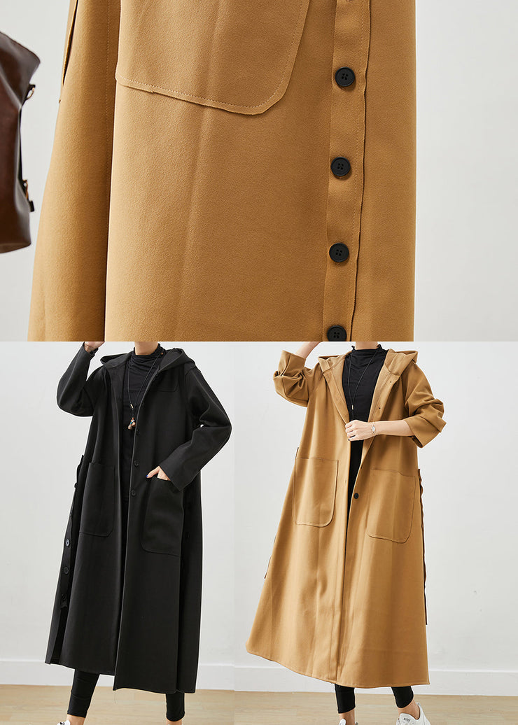 Black Oversized Cotton Coat Hooded Pockets Fall