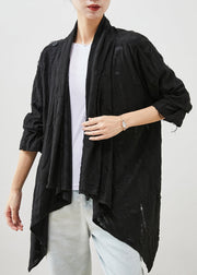 Black Oversized Cotton Ripped Cardigans Asymmetrical Spring