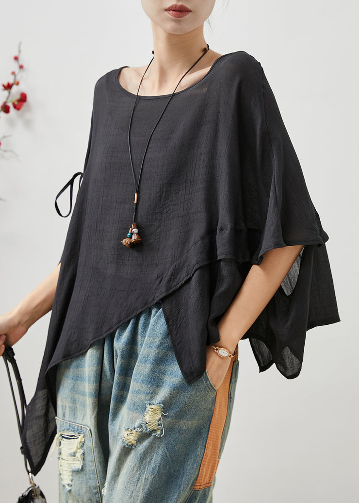 Black Oversized Cotton Shirt Asymmetrical Design Summer