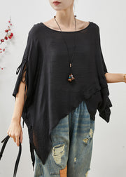 Black Oversized Cotton Shirt Asymmetrical Design Summer