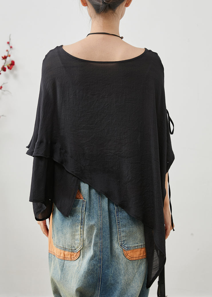 Black Oversized Cotton Shirt Asymmetrical Design Summer