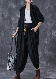 Black Oversized Cotton Two Piece Suit Set Asymmetrical Fall