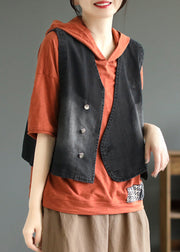 Black Patchwork Button Denim Coat Fall