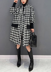 Black Patchwork Cotton Coats V Neck Pockets Spring