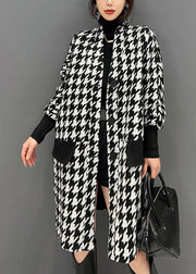 Black Patchwork Cotton Coats V Neck Pockets Spring