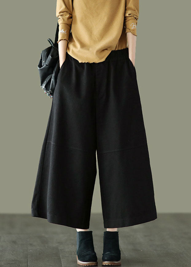 Black Patchwork Cotton Crop Pants Wide Leg High Waist Spring