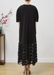 Black Patchwork Cotton Holiday Dress Hollow Out Summer