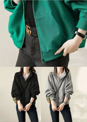 Black Patchwork Cotton Jackets Oversized Zippered Fall