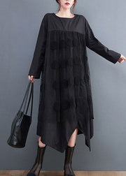 Black Patchwork Cotton Maxi Dresses Asymmetrical Spring